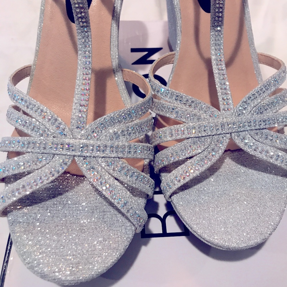 Silver high heel dress sandals